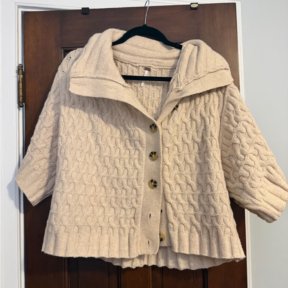 Free People Cream Cable Knit Cardigan